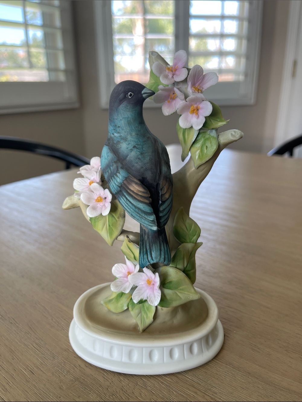 Lefton China ‘Indigo Bunting’ Hand-Painted Blue Ceramic Bird Figurine w/ flowers